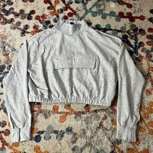 Gray Turtleneck Front Zip Pocket Sweater